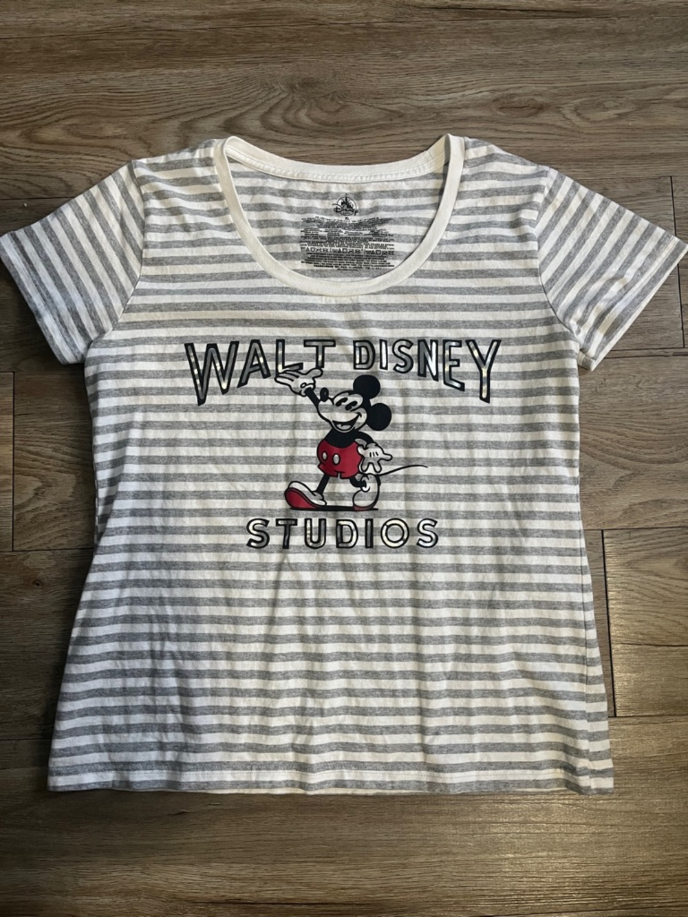 Disney Gray & White Striped Walt Disney Studios Mickey Tee